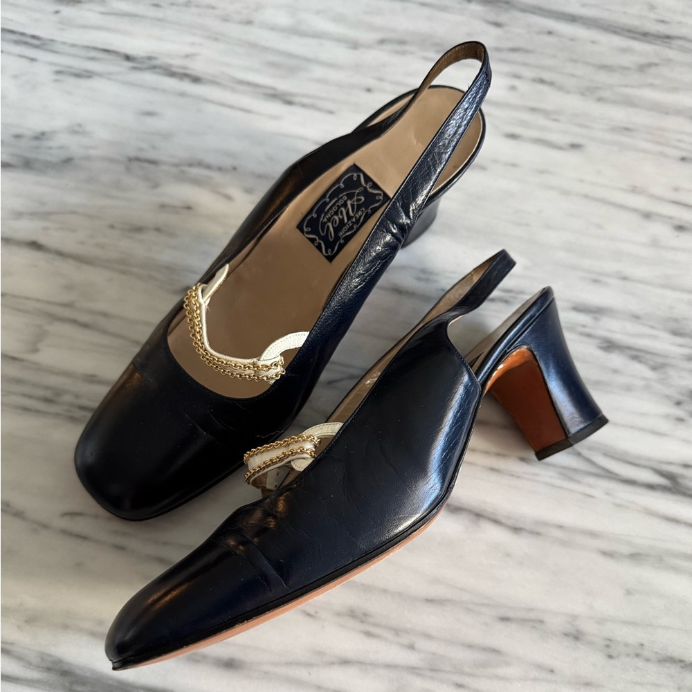 Elegant Vintage Navy Slingback Heels